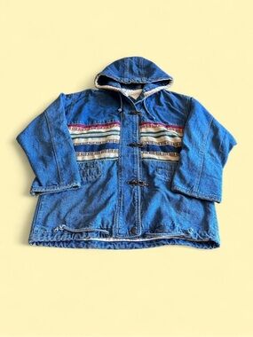 Vintage Karizma East Ltd Hooded Denim Jacket Women’s S Fireman Clasp Coat